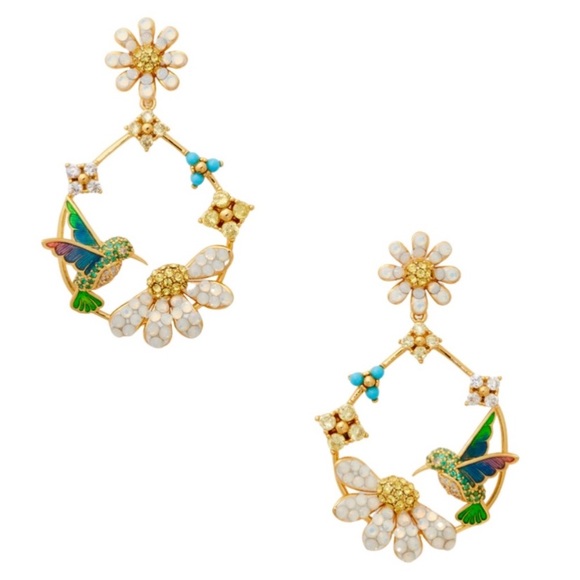 kate spade Jewelry - KATE SPADE• Hummingbird Flower Wreath Hoop Drop Earrings